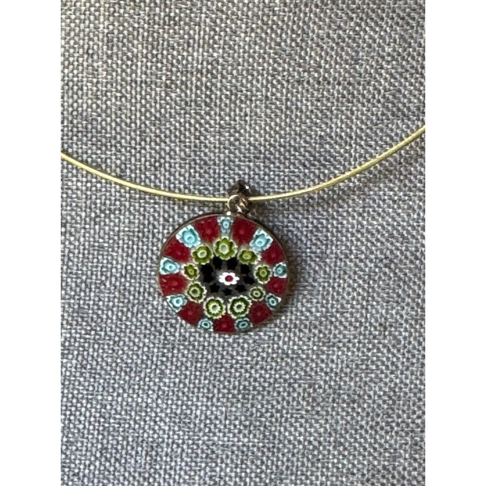 Murano Millefiori Glass Pendant Wire Necklace Vintage Signed AMV